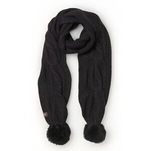 Ugg Cable Knit Scarf Pom Black Chunky Wide Oversized Long Stylish Cozy NWOT